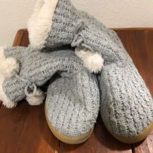 Grey Knit Slipper Boots